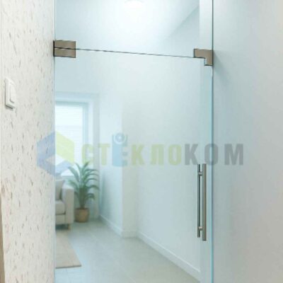 Стеклянная маятниковая дверь с дополнительной перегородкой
