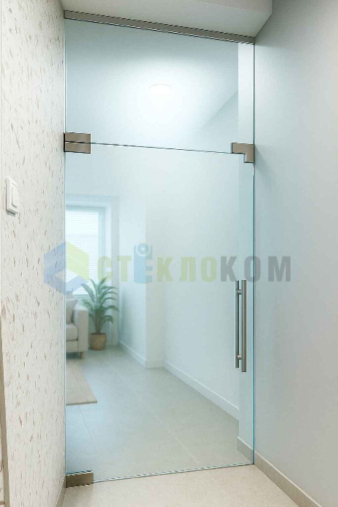 Стеклянная маятниковая дверь с дополнительной перегородкой