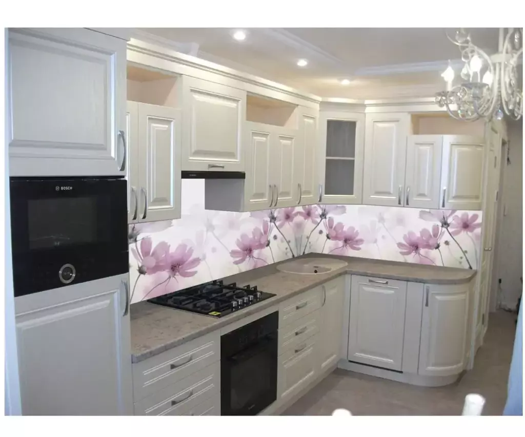 Скинали для кухни, макет на тему цветы для белой кухни