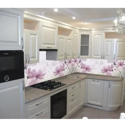 Скинали для кухни, макет на тему цветы для белой кухни