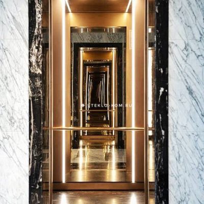 Зеркало в лифт с золотым теснением