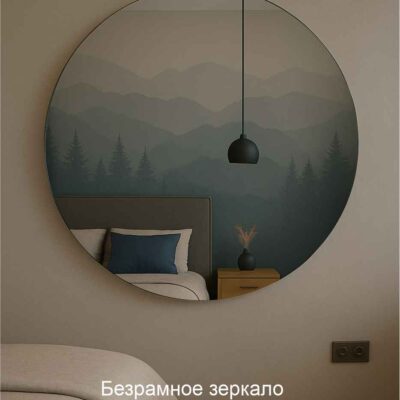 Большое круглое зеркало с подсветкой Buble в интерьере спальной комнаты
