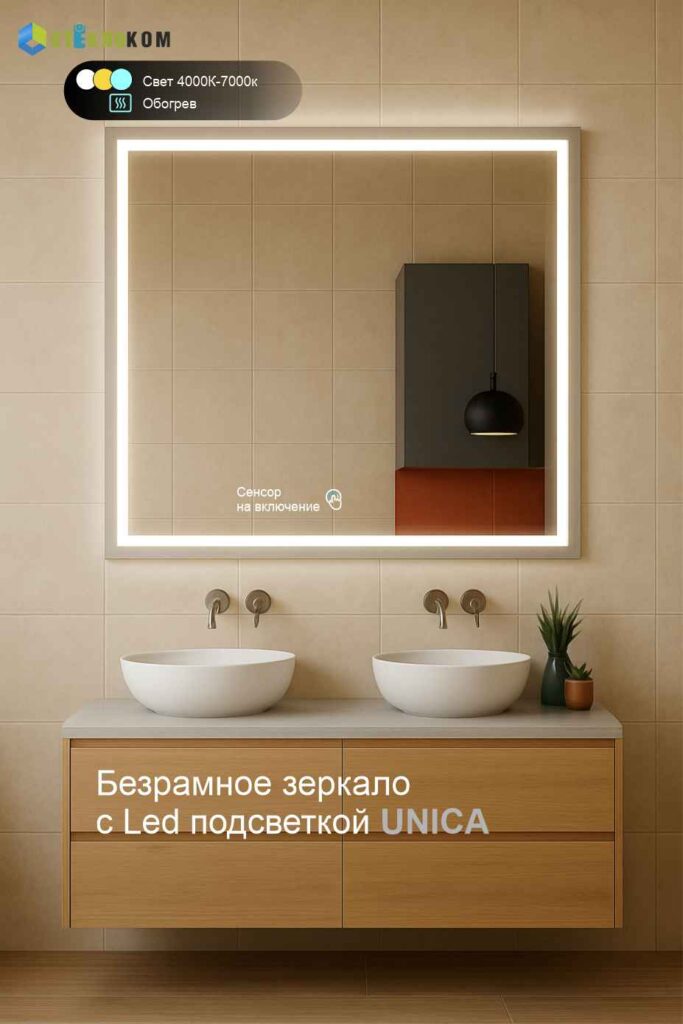 Зеркало с подогревом UNICA, зеркало с подсветкой от компании Стеклоком