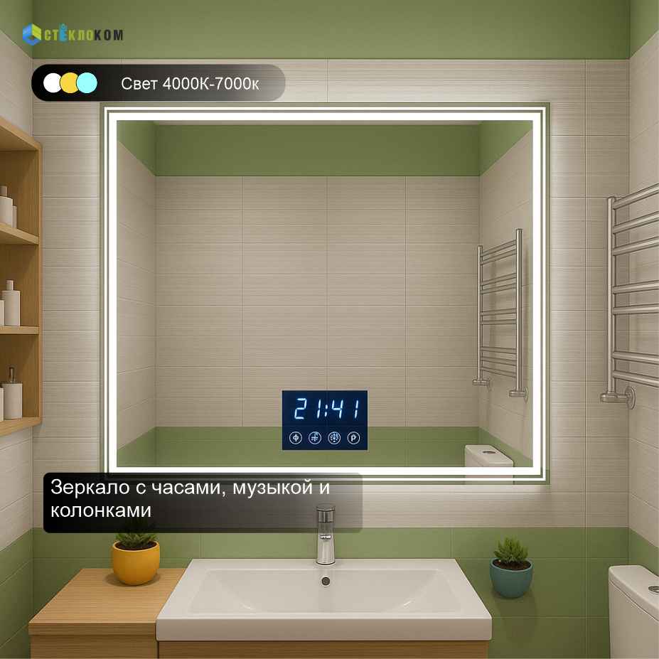 зеркало с подсветкой, Lumivo зеркало с подсветкой и музыкой, сенсорное управление, Lumivo