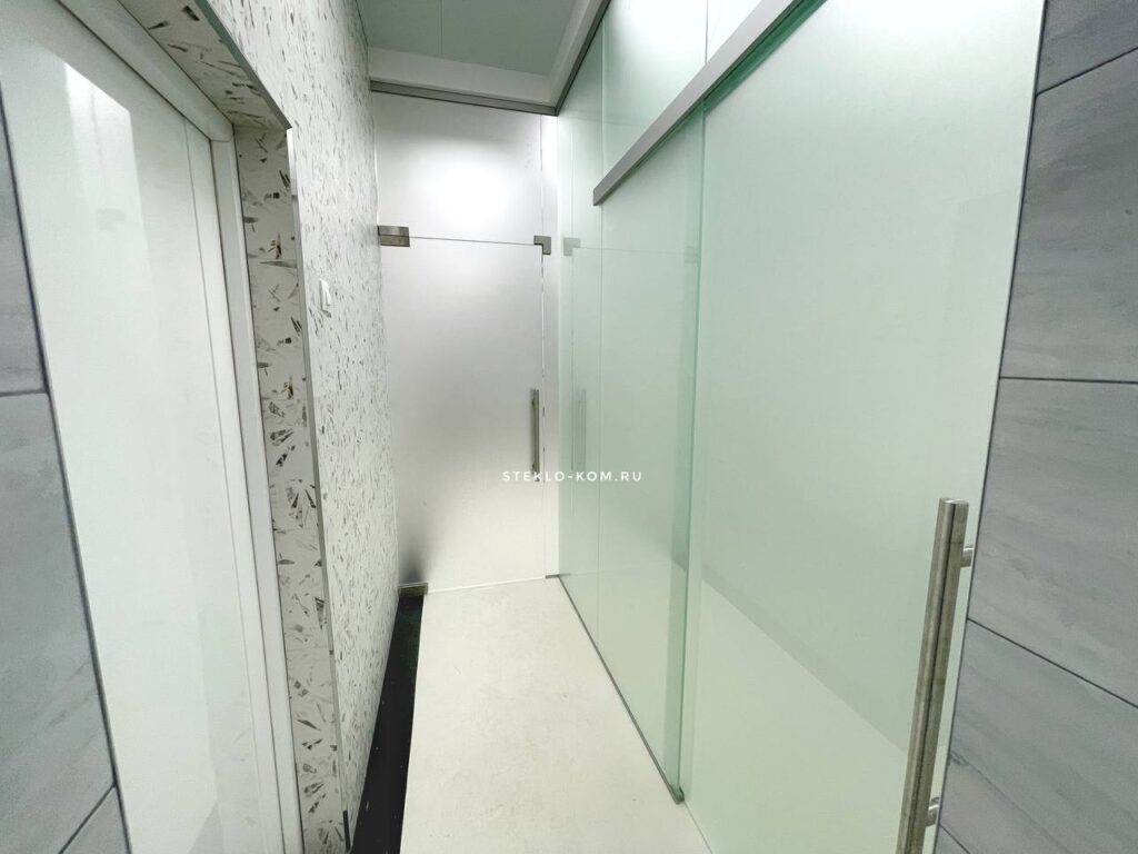 Распашная стеклянная дверь с доводчиком