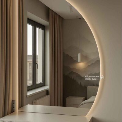 Зеркало парус полукруглое неправильной формы с подсветкой Parus-m