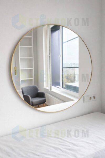 Круглое интерьерное зеркало в золотой рамке
