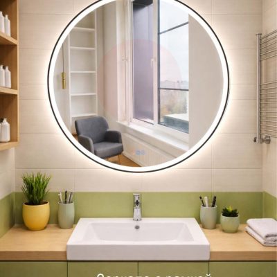 Зеркало круглое в раме с фронтальной подсветкой