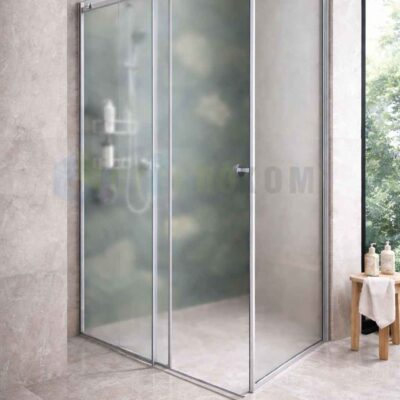 Угловая кабина с раздвижными дверями в матовом стекле