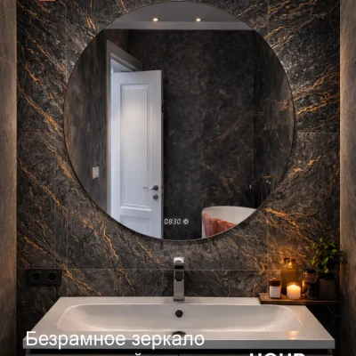 Круглое зеркало Houp-m для ванной комнаты, с обогревом и часами