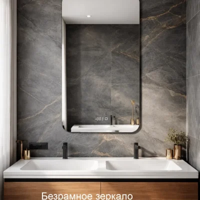 Парящее зеркало в ванную Leto tame с часами