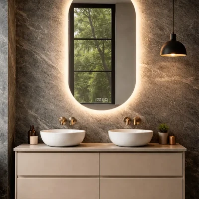 Зеркало с фоновой Led подсветкой и часами