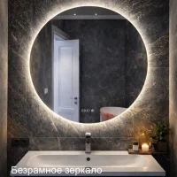Круглое зеркало с часами c парящей Led подсветкой в ванную комнату